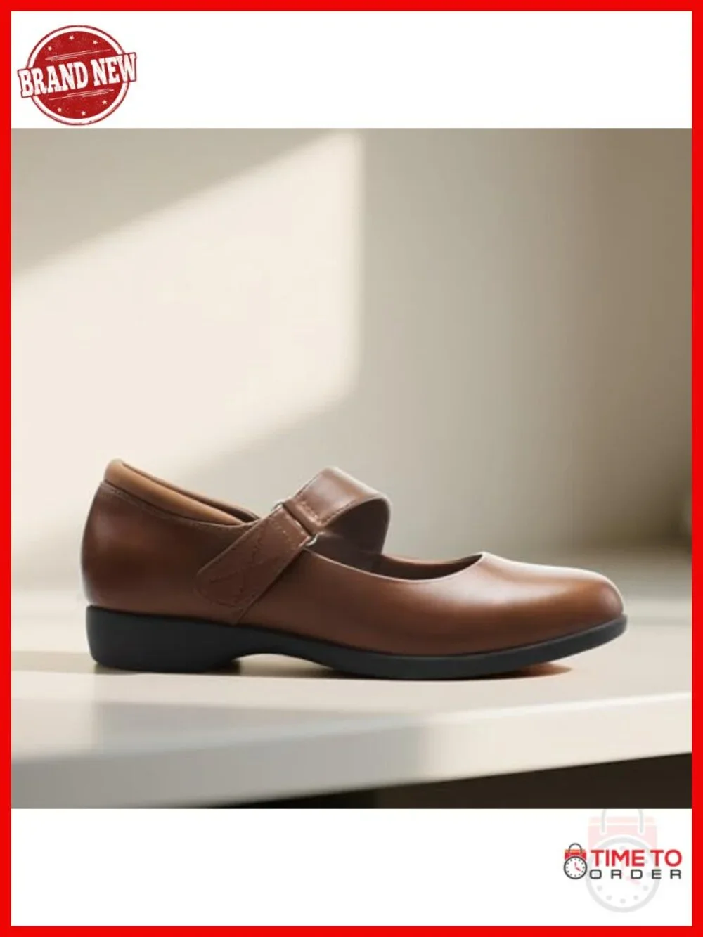 Faux Leather Mary Jane Flats with Supportive Cushioned Insole